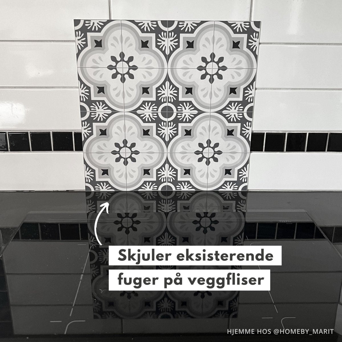 Copenhagen fliser montert som backsplash i lyst kjøkken