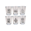 Sett med shotglass med morsomme norske sitater – humoristiske drikkeglass til fest.