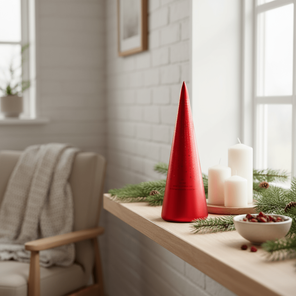 Lyslykt LED "Det lyser..." Rød kjegle 30 cm - Lindas Dekor