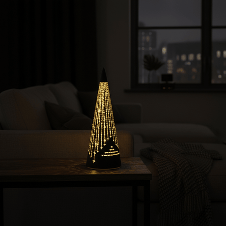 LED-lykta «Det lyser...» Svart kegel 25 cm – Lindas Dekor