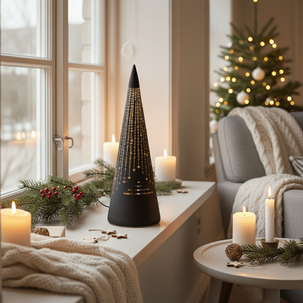 LED-lyslampe «Det lyser...» Sort kegle 30 cm - Lindas Dekor