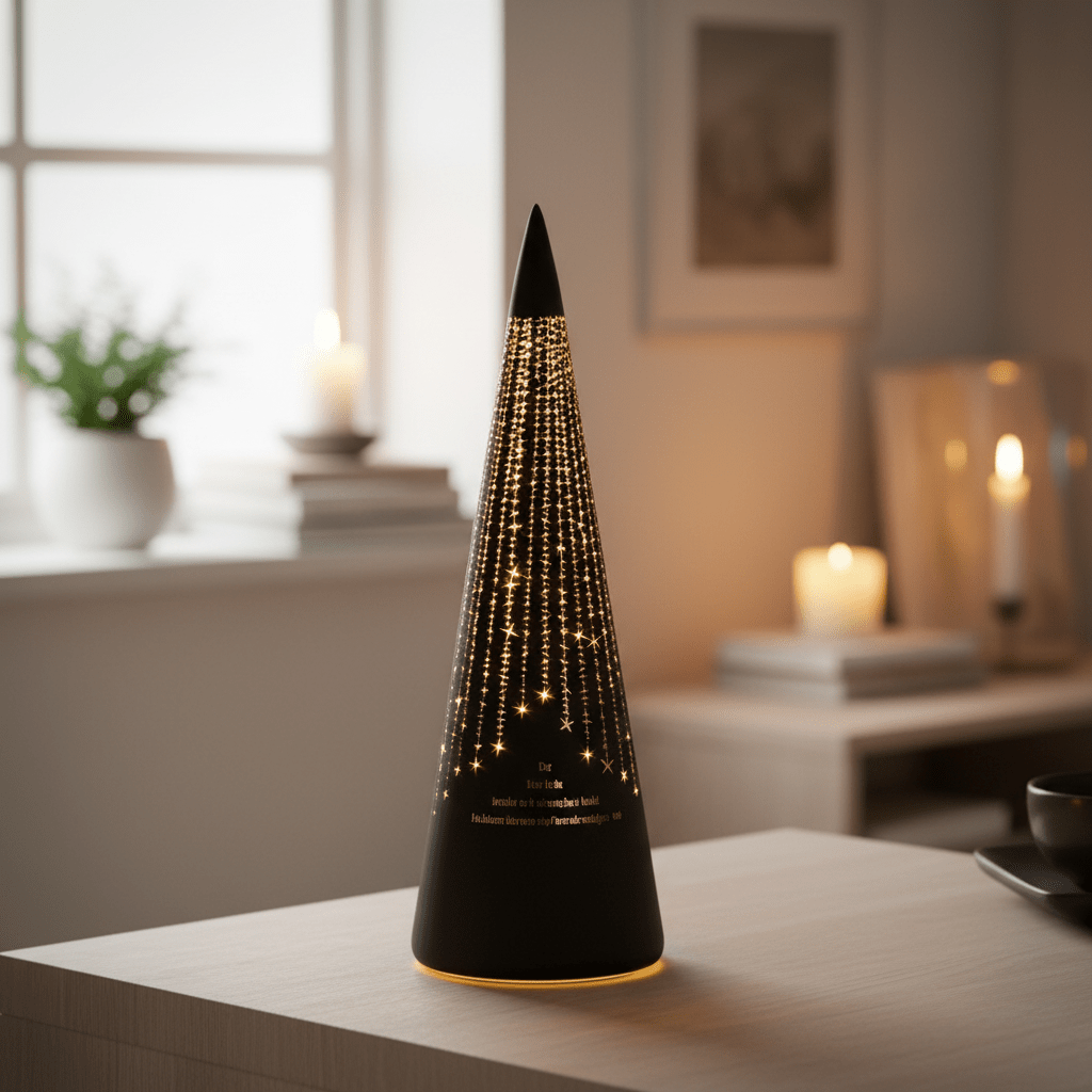 LED-lyslykt «Det lyser...» Sort kegle 30 cm - Lindas Dekor