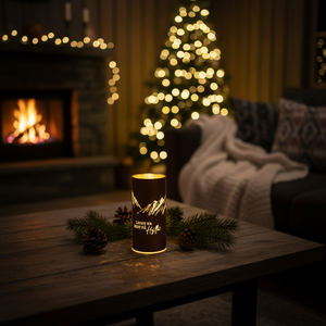 Metalllykt i brun farge med varmt gyllent lys