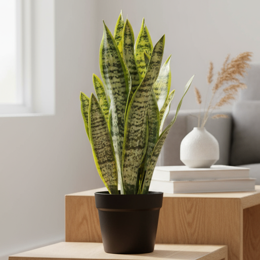 Dekorativ konstplanta – svärmorstunga, hög och naturgetrogen