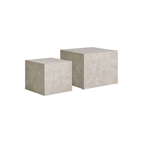Prague Coffee Table sett med 2 firkantede sofabord i beige marmorlook – moderne bordsett i ulike størrelser for stue og entré