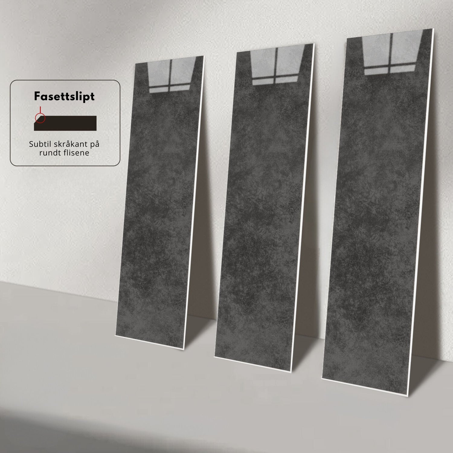 Exempel: Louise självhäftande väggplattor i antracitglans