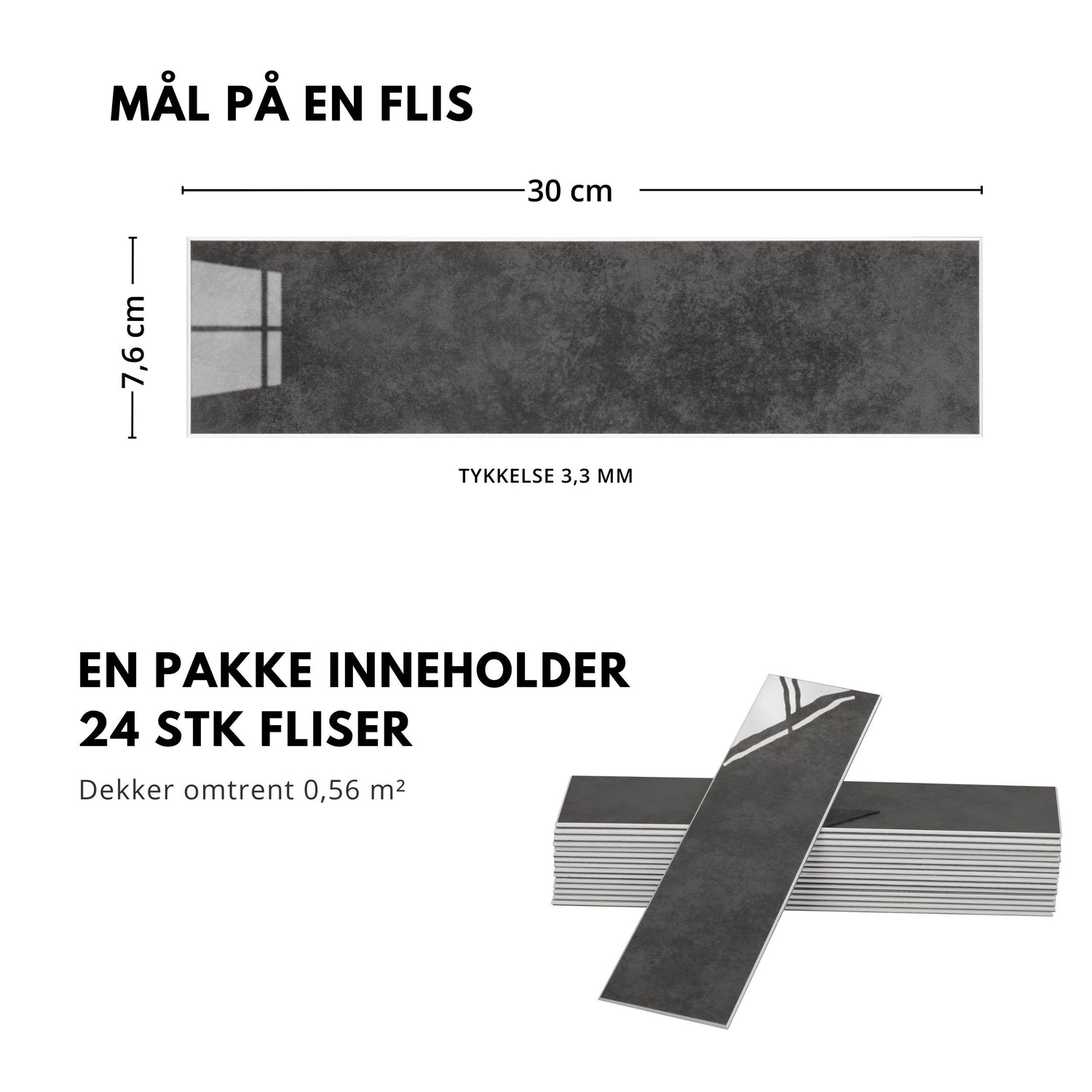 Exempel: Louise självhäftande väggplattor i antracitglans