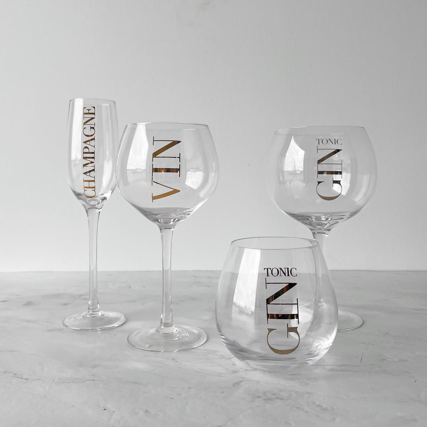 Champagneglas, transparent/guld