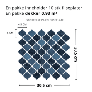 Lanterne marineblå: 10 fliseplater på 30,5 x 30,5 cm som dekker 0,93 m² per pakke