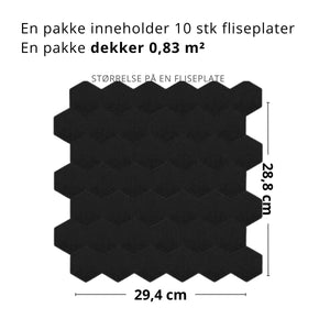 10 - pk Hexagon sort matt selvklebende veggfliser - Lindas Dekor