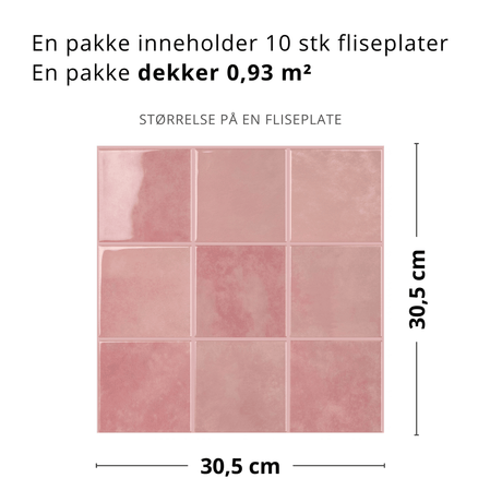 Målbillede af Torine rosa selvklæbende fliser, 30,5 x 30,5 cm, med 10 fliser pr. pakke.