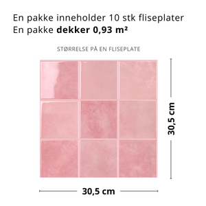 10-pk Torine Rosa selvklebende veggfliser - Lindas Dekor Veggfliser