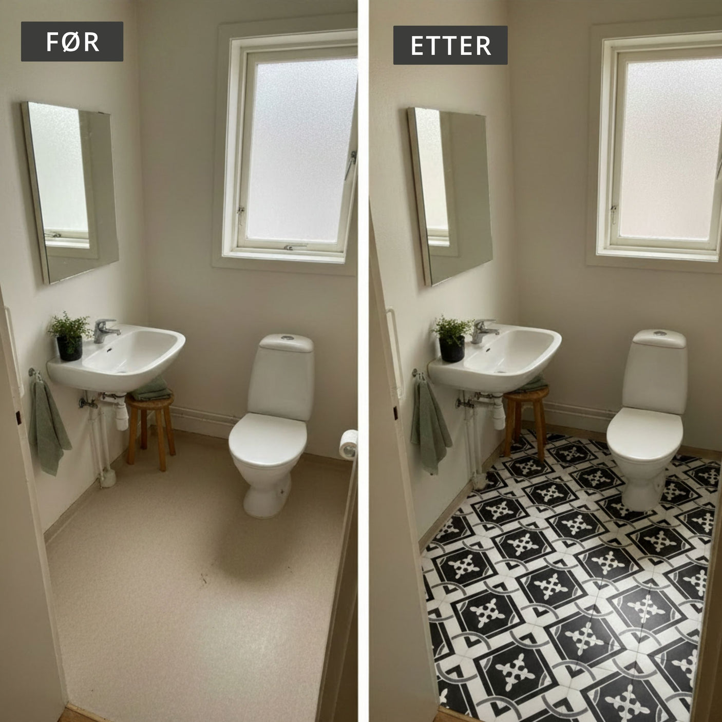 Detalj av selvklebende flis med matt overflate og tydelig mønster