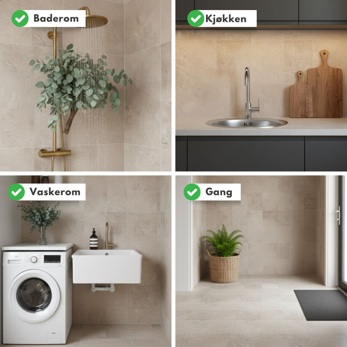 Detalj av selvklebende flis med matt finish og steinlook