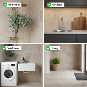 Detalj av selvklebende flis med matt finish og steinlook