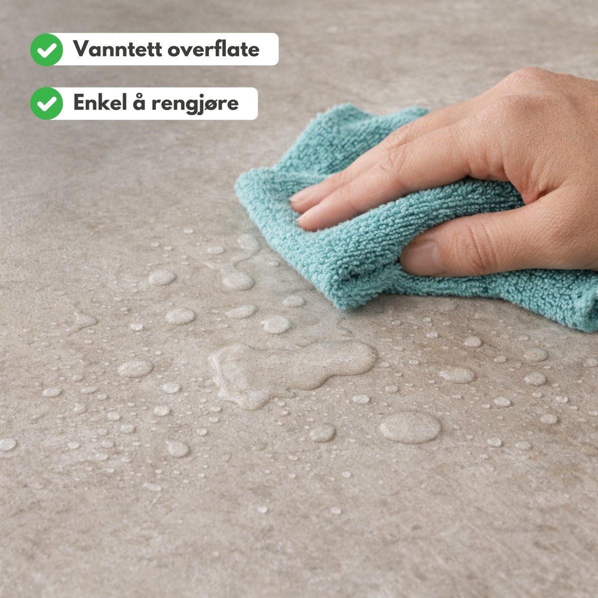Limewash beige kontaktplast er enkelt å rengjøre og har en vanntett overflate