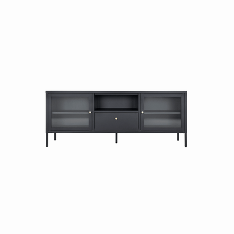 Dalby TV-benk 2 glassdører sort stål 150x35x60 cm