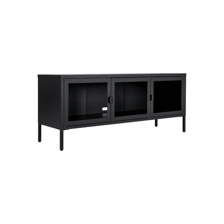 Brisbane TV-benk 3 glassdører sort stål 130x40x55 cm - Lindas Dekor TV-benk