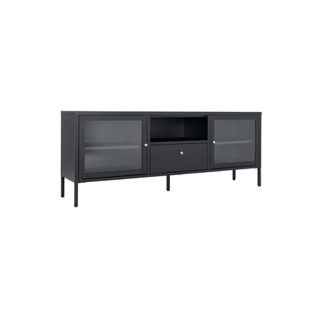 Dalby TV-benk 2 glassdører sort stål 150x35x60 cm - Lindas Dekor TV-benk