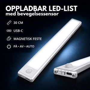 Oppladbar LED-list med bevegelsessensor – 30 cm, USB-C, magnetisk feste, på/av/auto