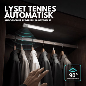 LED-list tenner automatisk ved bevegelse i klesskap – 90° registreringsvinkel