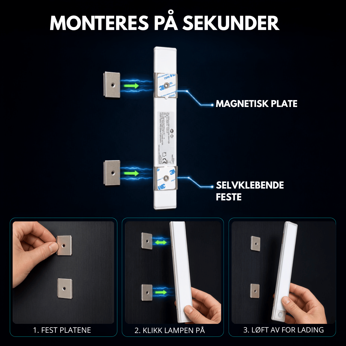 Oppladbar LED-list med bevegelsessensor 30 cm