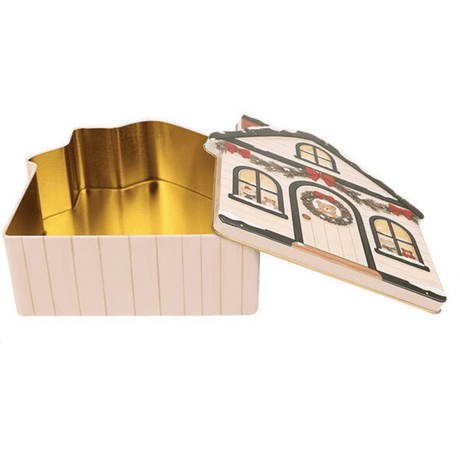 Kakeboks metall julehus beige 17 x 16 x 6 cm - Lindas Dekor Oppbevaringsboks