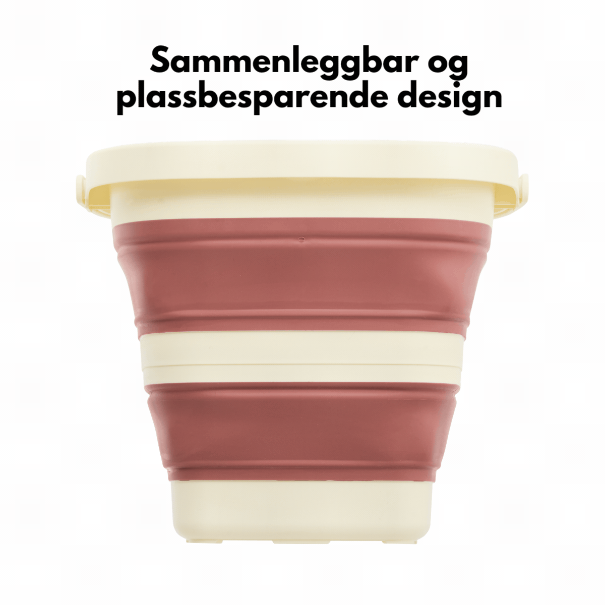Sammenleggbar bøtte i gammelrosa som presses flat etter bruk