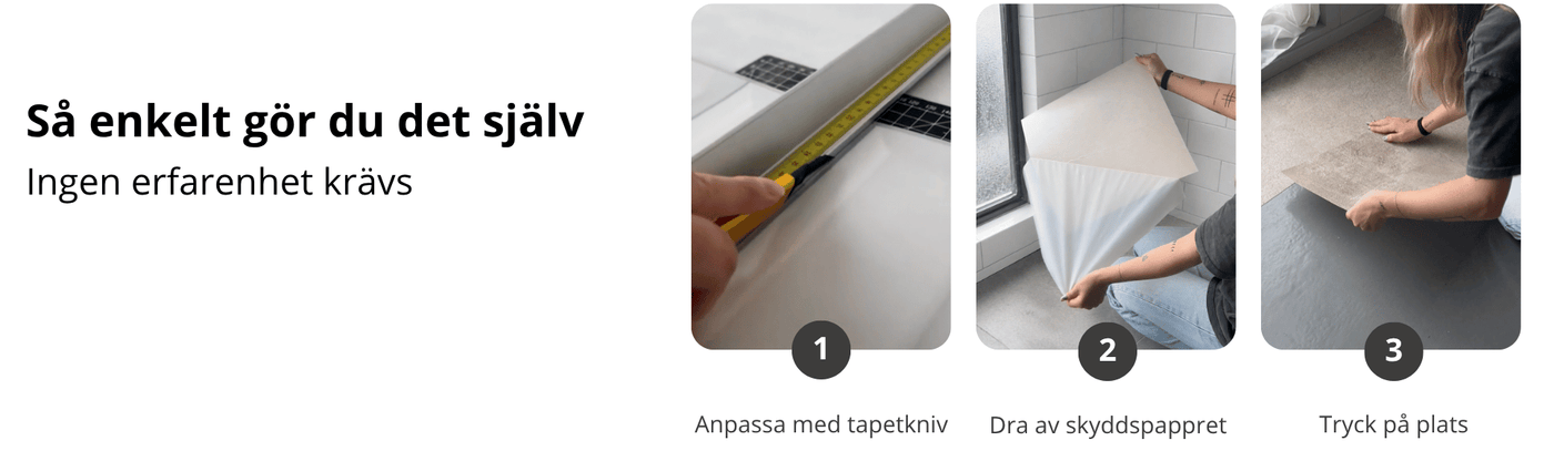 Montera FlexiTiles själv steg för steg med tapetkniv, självhäftande baksida och enkel applicering på vägg
