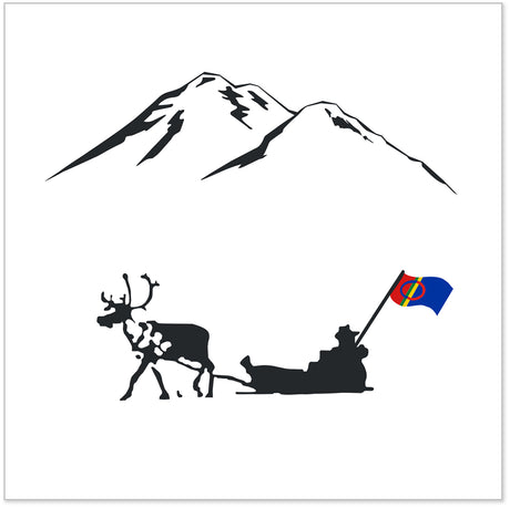 Serviett med slede, reinsdyr og sameflagg i naturmotiv