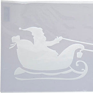 Sjablong med julenisse i slede trukket av reinsdyr – juledekorasjon til vindu
