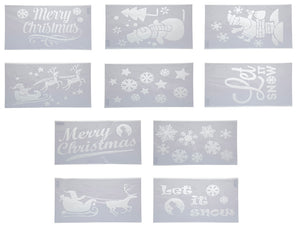 Sett med julesjablonger for vindusdekorasjon – Merry Christmas, Let it Snow, snøfnugg, julenisse og reinsdyr
