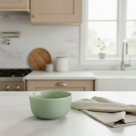 Skål med lokk grå/grønn porselen 15x8,5cm - 2-pk fra Børscompagniet