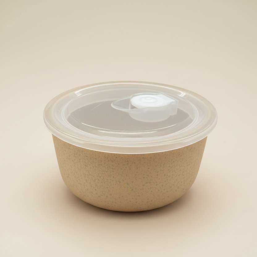 Skål med lokk porselen grå/grønn - praktisk matoppbevaring 15x8,5cm