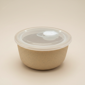 Skål med lokk porselen grå/grønn - praktisk matoppbevaring 15x8,5cm