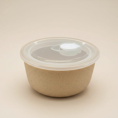 Skål med lokk porselen grå/grønn - praktisk matoppbevaring 15x8,5cm