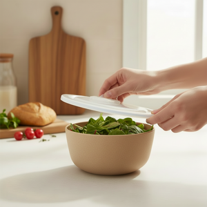 Porselenskål med lokk og ventil beige stor