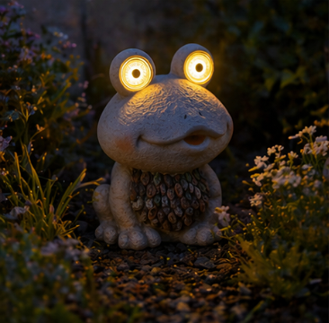 Produktbilde av en dekorativ froskefigur på hvit bakgrunn, som viser detaljerte teksturer og farger på overflaten.