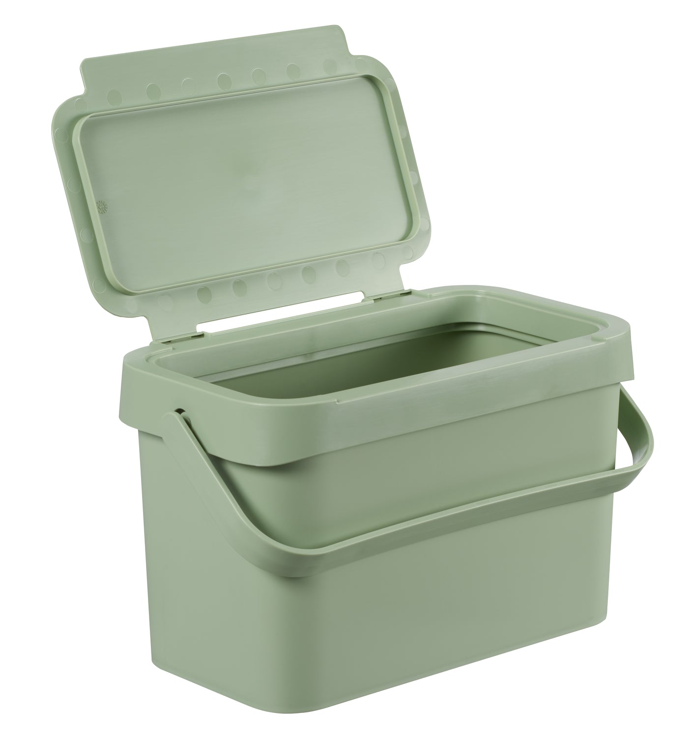 Biobøtte med lokk som foldes tilbake for enkel bruk