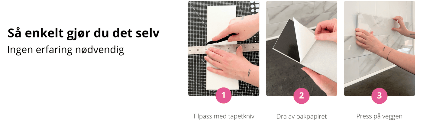 Så enkelt legger du EasyTIles Pro selvklebende fliser fra Lindas Dekor med 3 enkle steg
