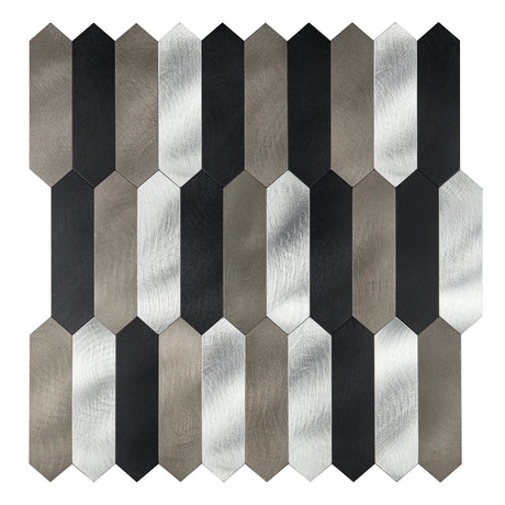 Tanya selvklebende fliser med avlangt hexagonmønster i svart, grått og sølv.
