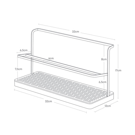 Flaskestativ med dryppbrett og plass til flere drikkeflasker i ulike størrelser