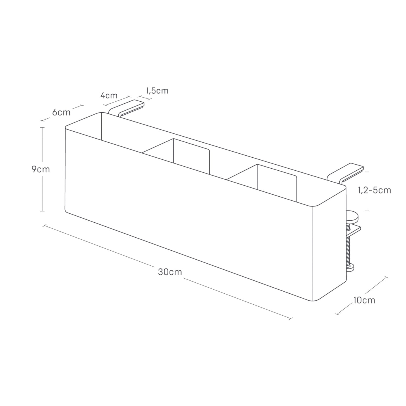 Hvit organizer til bord for penner, ladere, notatblokker og fjernkontroller