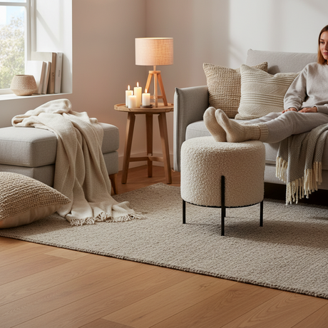 Gråbrun teddy puff til entré, soverom eller lesekrok