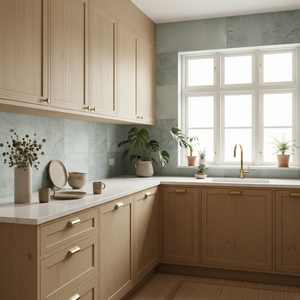 Moderne baderom med grønne selvklebende fliser i betongdesign