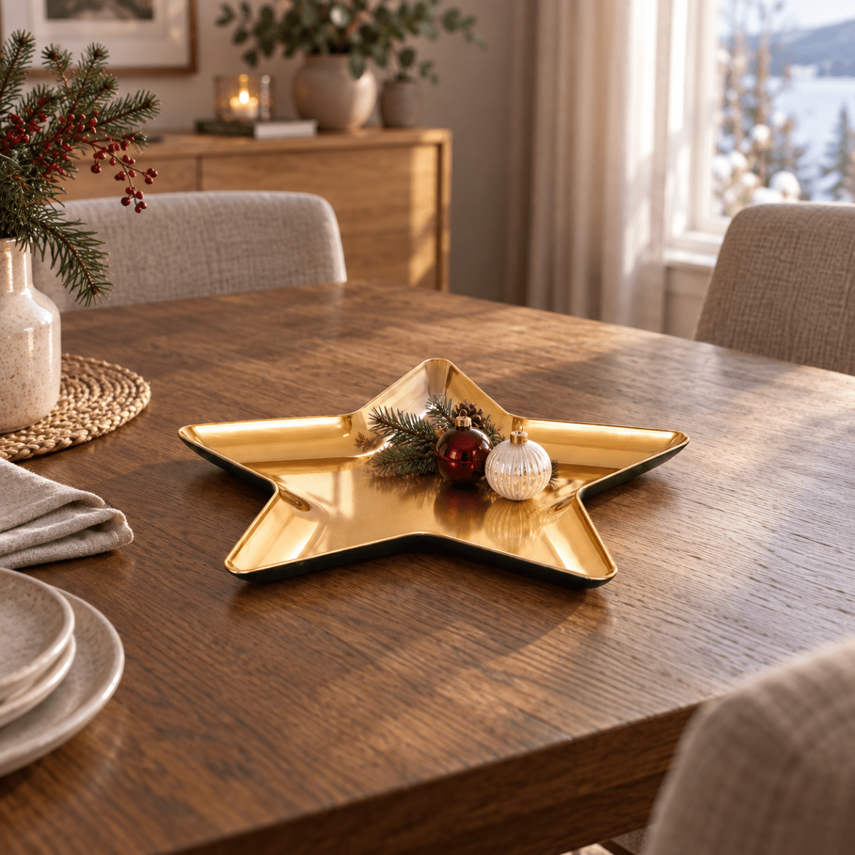 Dekorfat stjerne gull 31 cm - Lindas Dekor Serveringsfat