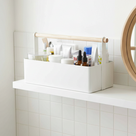 oppbevaringsboks i stål hvit med håndtak til enkel flytting