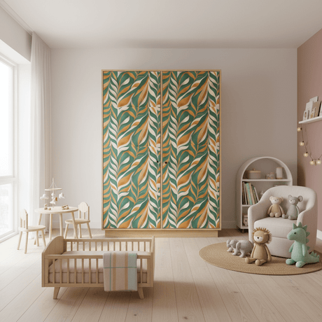 Barnerom med boho leaves på garderobe
