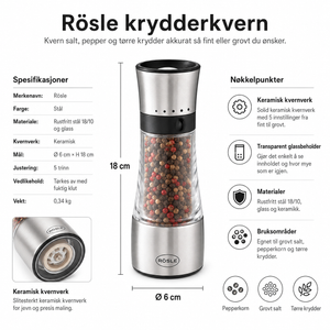 Krydderkvern rustfritt stål 18 cm