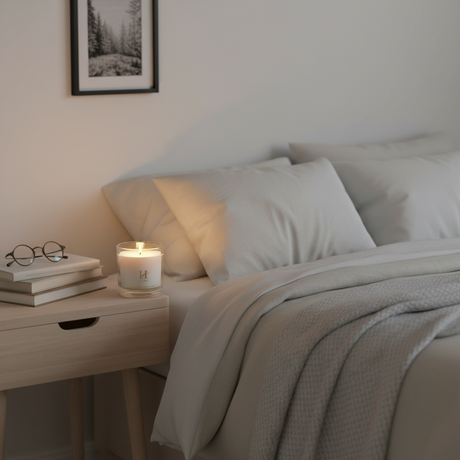 Holmen Celine duftlys 140 g brukt som dekor på bord